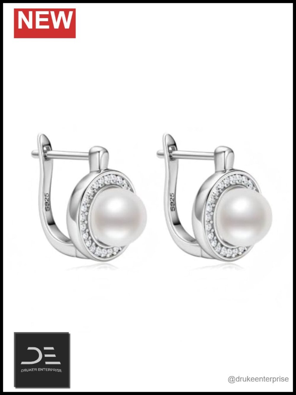 Moissanite Freshwater Pearl Leverback Earrings 925 Sterling Silver